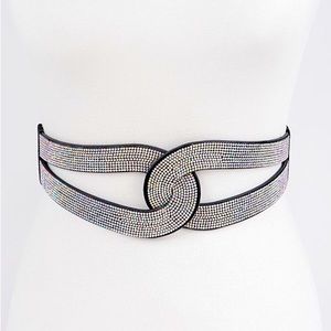 Black Rhinestone Corset Waist Statement Belt (Available in Plus)